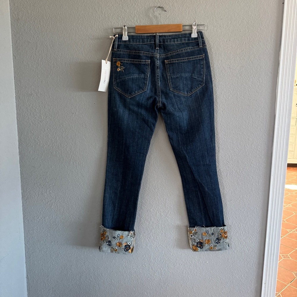 NWT ANTHROPOLOGIE DRIFTWOOD COLETTE EMBROIDERED Cropped CUFFED JEANS SIZE 24 - Picture 7 of 11